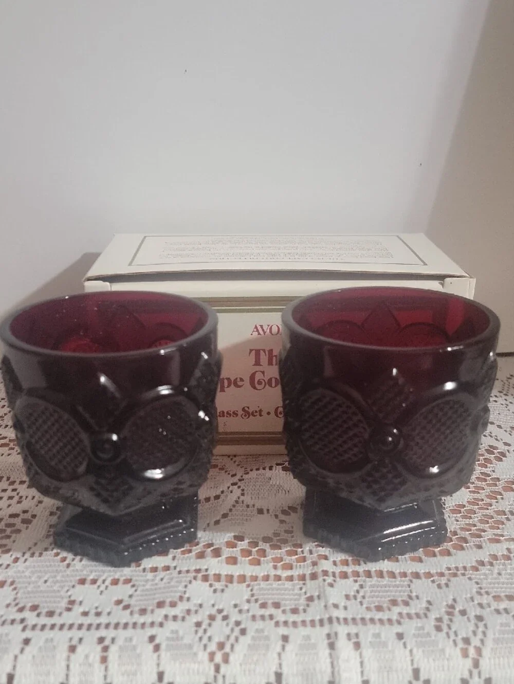 Avon 1876 Cape Cod Collection Footed Glass Set Ruby Red